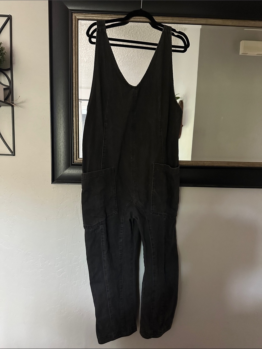 Free People High Roller Jumpsuit Black Women's Denim Overalls with Front Pockets